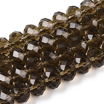 Glass Beads Strands, Faceted, Rondelle, Coffee, 10x8mm, Hole: 1mm, about 65~66pcs/strand, 20.8~21.2 inch(53~54cm)