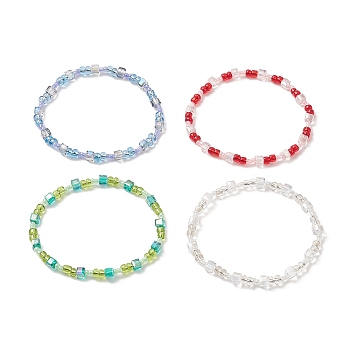 Glass Seed Bead Beaded Bracelets for Women, Stretch Bracelets, Mixed Color, Inner Diameter: 2-1/8 inch(5.3cm)