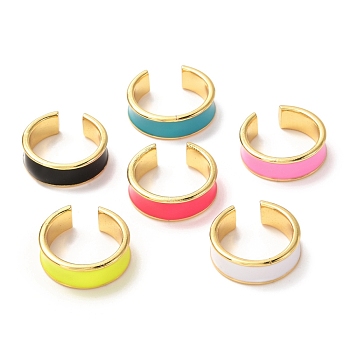 Golden Cuff Rings for Women, Brass Enamel Open Rings, Mixed Color, Inner Diameter: 16~17mm, 6.5mm