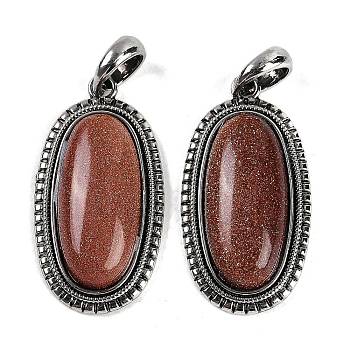 Synthetic Goldstone Pendants, Oval Charms, with Antique Silver Tone Alloy Findings, Cadmium Free & Lead Free, 40x20.5x7.5mm, Hole: 6.5x7mm