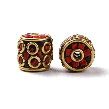 Handmade Indonesia Beads, with Brass Findings, Antique Golden, Column with Rhombus, Red, 11.5x11mm, Hole: 1.8mm