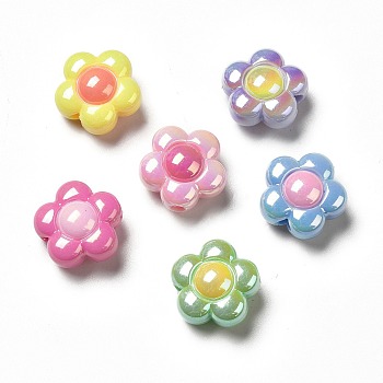 UV Plating Acrylic Beads, Flower, Mixed Color, 16x15x9mm, Hole: 2.5mm