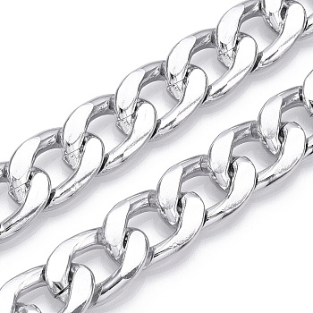 Aluminum Curb Chains, Diamond Cut Cuban Link Chains, Unwelded, Platinum, 20x13.5x3.5mm