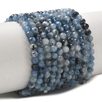 Natural Devil Blue Aquamarine Beads Strands, Faceted, Round, 4mm, Hole: 0.7mm, about 95pcs/strand, 15.16''(38.5cm)