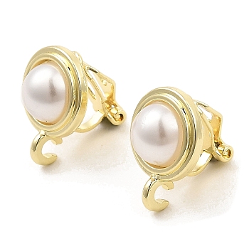Alloy Clip-on Earring Findings, with Loops & Imitation Pearl, for Non-pierced Ears, Half Round, Golden, 16x12x16mm, Hole: 2.5mm
