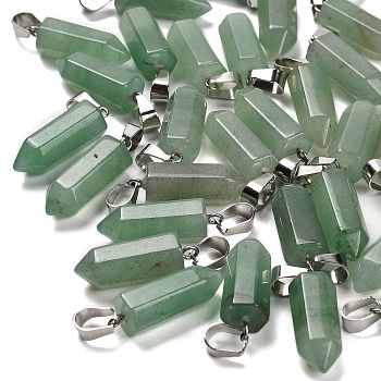 Natural Green Aventurine Pendants, with Stainless Steel Color Plated 201 Stainless Steel Snap on Bails, 25.5~26.5x8~9x8~9mm, Hole: 7x4mm