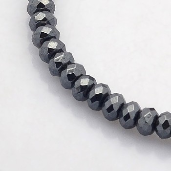 Electroplate Non-magnetic Synthetic Hematite Beads Strands, Faceted Rondelle, Black Plated, 4x3mm, Hole: 1mm, about 141pcs/strand, 15.7 inch