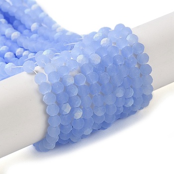Imitation Jade Glass Beads Strands, Half AB Color Plated, Faceted, Frosted, Rondelle, Light Sky Blue, 3.5x3mm, Hole: 1mm, about 113~115pcs/strand, 32~33cm