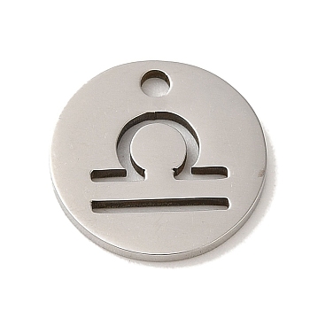 201 Stainless Steel Charms, Laser Cut, Flat Round with Constellation Charm, Libra, 12x1mm, Hole: 1.5mm