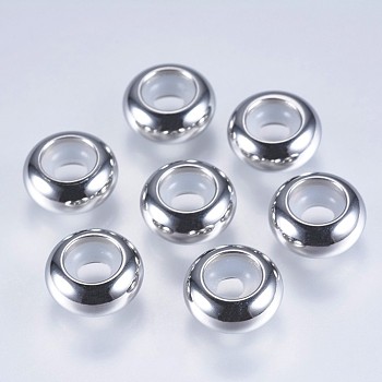 201 Stainless Steel Beads, with Plastic, Slider Beads, Stopper Beads, Rondelle, Stainless Steel Color, 10x4.5mm, Hole: 3mm