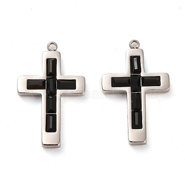 Stainless Steel Color Cross Stainless Steel+Glass Pendants