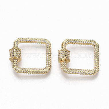 Brass Micro Pave Clear Cubic Zirconia Screw Carabiner Lock Charms(ZIRC-T010-06G)-2