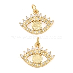 Brass Micro Pave Clear Cubic Zirconia Pendants, Evil Eye Charms, Rack Plating, Long-Lasting Plated, Cadmium Free & Lead Free, Real 18K Gold Plated, 14x18.5x2.5mm, Hole: 3.5mm(CU-CBAB719-06G)