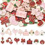 30Pcs 15 Styles Valentine's Day Theme Alloy Enamel Pendants, Lead Free & Cadmium Free, Golden, Key/Heart/Flower Charms, Mixed Color, 18~27x17~25x1.2~1.4mm, Hole: 1.6~1.8mm, 2pcs/style(ENAM-FS0004-22)