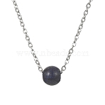 Natural Lapis Lazuli Round Bead Pendant Necklaces, Stainless Steel Cable Chain Necklace, for Women, 15-3/4 inch(40cm)(NJEW-JN04551-03)