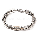 Tarnish Resistant 201 Stainless Steel Oval Link Chain Bracelets, with 304 Stainless Steel Clasps, Stainless Steel Color, 8-5/8 inch(22cm)(BJEW-B078-76P)
