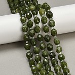 Natural Malaysia Jade Beads Strands, Rice-shaped, Dyed, Faceted, with Seed Beads, Dark Olive Green, 9~10x8~8.5mm, Hole: 1.2mm, about 31~32pcs/strand, 14.57''(37cm)~14.96''(38cm)(G-D305-A01-01R)