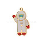 304 Stainless Steel Enamel Pendants, Astronaut Charm, Ion Plating(IP), Long-Lasting Plated, Real 18K Gold Plated, White, 16x8mm,Hole:2mm(STAS-OY013-67G)