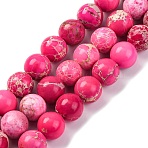 Dyed Natural Regalite/Imperial Jasper/Sea Sediment Jasper Beads Strands, Round Impression Jasper, Deep Pink, 10mm, Hole: 1.2mm, about 19pcs/strand, 7.48''(19cm)(G-B124-C03-02)