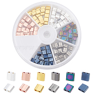 120Pcs 6 Colors Electroplate Glass Seed Beads, 2-Hole, Rectangle, Mixed Color, 5x4.5~5.5x2~2.5mm, Hole: 0.5~0.8mm, 20pcs/color(SEED-AR0001-04)