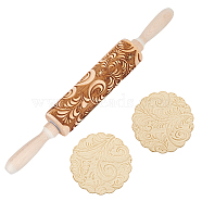 Phoenix Tail Flower Print Wood Rolling Pin, Dough Roller for Baking Embossed Cookies, Kitchen Tool, BurlyWood, 350x44.5mm(WH-WG16496-01)