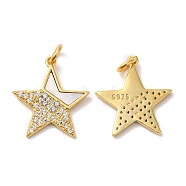 925 Sterling Silver Micro Pave Cubic Zirconia Pendants, Star Charm, with Shell & Jump Ring & 925 Stamp, Real 18K Gold Plated, 16.5x15x1.5mm, Hole: 3mm(STER-I010-06G)