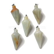Natural Flower Amazonite Pendants, Cone Charms with Rack Plating Platinum Plated Brass Snap on Bails, 36~36.5x15~15.5mm, Hole: 5~6.5x2mm(G-Z055-02P-07)