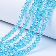 Electroplate Glass Beads Strands, AB Color Plated, Faceted, Rondelle, Cyan, 3x2mm, Hole: 0.8mm, about 165~169pcs/strand, 15~16 inch(38~40cm)(EGLA-A034-T2mm-B14)