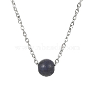 Natural Lapis Lazuli Round Bead Pendant Necklaces, Stainless Steel Cable Chain Necklace, for Women, 15-3/4 inch(40cm)(NJEW-JN04551-03)