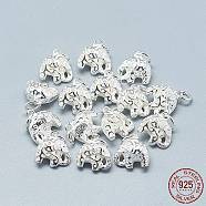 925 Sterling Silver Charms, with Jump Ring, Elephant, Silver, 11x11x7mm, Hole: 4mm(STER-T002-88S)