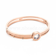 Crystal Rhinestone Flat Round Bangle with Roman Numeral, Stainless Steel Hinged Bangle for Women, Rose Gold, Inner Diameter: 1-7/8x2-1/4 inch(4.9x5.7cm)(BJEW-N017-007RG)