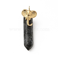 Elephant Natural Labradorite Pointed Pendants, with Ion Plating(IP) Platinum & Golden Tone 304 Stainless Steel Findings, Faceted Bullet Charm, 42mm, Elephant: 19x14x3.5mm, Bullet: 32.5x8x8.5mm, Hole: 2.7mm(G-I333-06F)