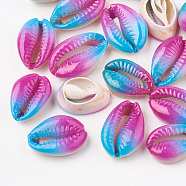 Spray Painted Natural Cowrie Shell Beads, Two Tone, No Hole/Undrilled, Deep Sky Blue, 20~30x13~21x5~10mm(X-SHEL-S274-01A)