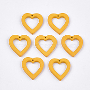 Painted Poplar Wood Pendants, Heart, Gold, 25x23x3mm, Hole: 1.5mm(WOOD-T021-06G)
