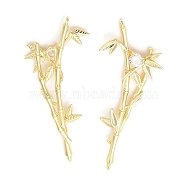Brass Connector Charms, with Clear Glass, Bamboo Links, Real 18K Gold Plated, 46x20x4mm, Hole: 1.2mm(KK-K333-52G)