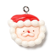 Christmas Opaque Resin Pendants, with Platinum Tone Iron Loops, Santa Claus, 23x21x7.5mm, Hole: 2mm(CRES-D016-01D)