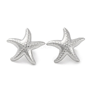 304 Stainless Steel Starfish Stud Earrings, Silver, 19x19mm(EJEW-D281-30S)