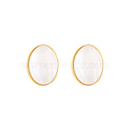 Natural Shell Oval Stud Earrings, 304 Stainless Steel Earrings, Golden, 12x10mm(WV6287)