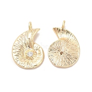 Brass Micro Pave Clear Cubic Zirconia Pendants, Conch Charm, Real 18K Gold Plated, 11x17x3mm, Hole: 1.4mm(X-KK-G447-09G)