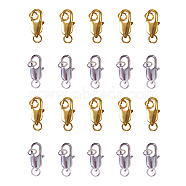 Brass Lobster Claw Clasps, with Jump Rings, Golden & Silver, 18x6mm, Hole: 3mm, 2 colors, 10pcs/color, 20pcs/box(KK-CJ0001-35)