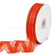 Solid Color Organza Ribbons, Golden Wired Edge Ribbon, for Party Decoration, Gift Packing, Orange Red, 1"(25mm), about 50yard/roll(45.72m/roll)(ORIB-E005-A08)