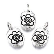 Tibetan Style Alloy Pendants, Cadmium Free & Lead Free, Oval with Flower, Antique Silver, 19x11x7mm, Hole: 3mm(PALLOY-Q441-044-RS)