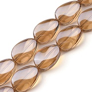Transparent Electroplate Glass Beads Strands, Pearl Luster Plated, Teardrop, Sandy Brown, 18.5x12.5x6mm, Hole: 1mm, about 40pcs/strand, 29.29 inch(74.4cm)(EGLA-C001-PL02)