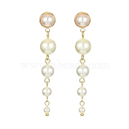 Brass Dangle Stud Earrings, Natural Pearl Beaded Tassel Earrings, White, 62x10mm(EJEW-TA00291)