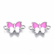 304 Stainless Steel Enamel Links Connectors, Nickel Free, Butterfly, Stainless Steel Color, Hot Pink, 6.5x10x1mm, Hole: 1mm(STAS-q241-011D-NF)