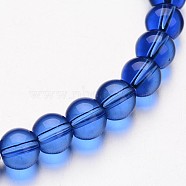 Glass Round Bead Strands, Medium Blue, 6mm, Hole: 1mm, about 50pcs/strand, 11 inch(X-GLAA-I028-6mm-07)