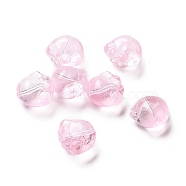 Transparent Spray Painted Glass Beads, Cat Paw Print, Pink, 11x12x8.5mm, Hole: 1.2mm(GLAA-I050-05K)