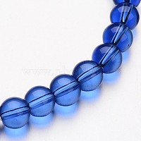 Glass Round Bead Strands, Medium Blue, 6mm, Hole: 1mm, about 50pcs/strand, 11 inch