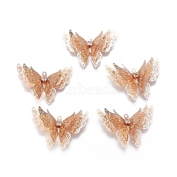 Brass Pendants, with Rhinestone,  Long-Lasting Plated, Butterfly, Light Gold, 27x35x7.5mm, Hole: 1.2mm(KK-WH0032-01LG)