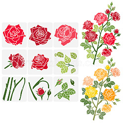 PET Hollow Out Drawing Painting Stencils, for DIY Scrapbook, Photo Album, Flower, 300x300mm, 9pcs/set(DIY-WH0394-0208)